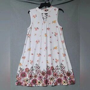 NO BOUNDARIES White Floral Sleeveless Dress Crisscross Neckline - Size XL 15-17